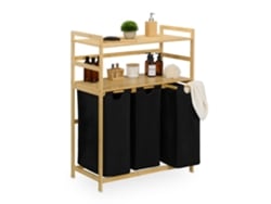Relaxdays Estante Para Roupa Suja Com 2 Prateleiras, 3 Cestos, Hbt: 105 X 80 X 40 Cm, Natural/preto