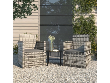 Conjunto 3 Muebles de jardín con cojines VIDAXL ratán sintético gris