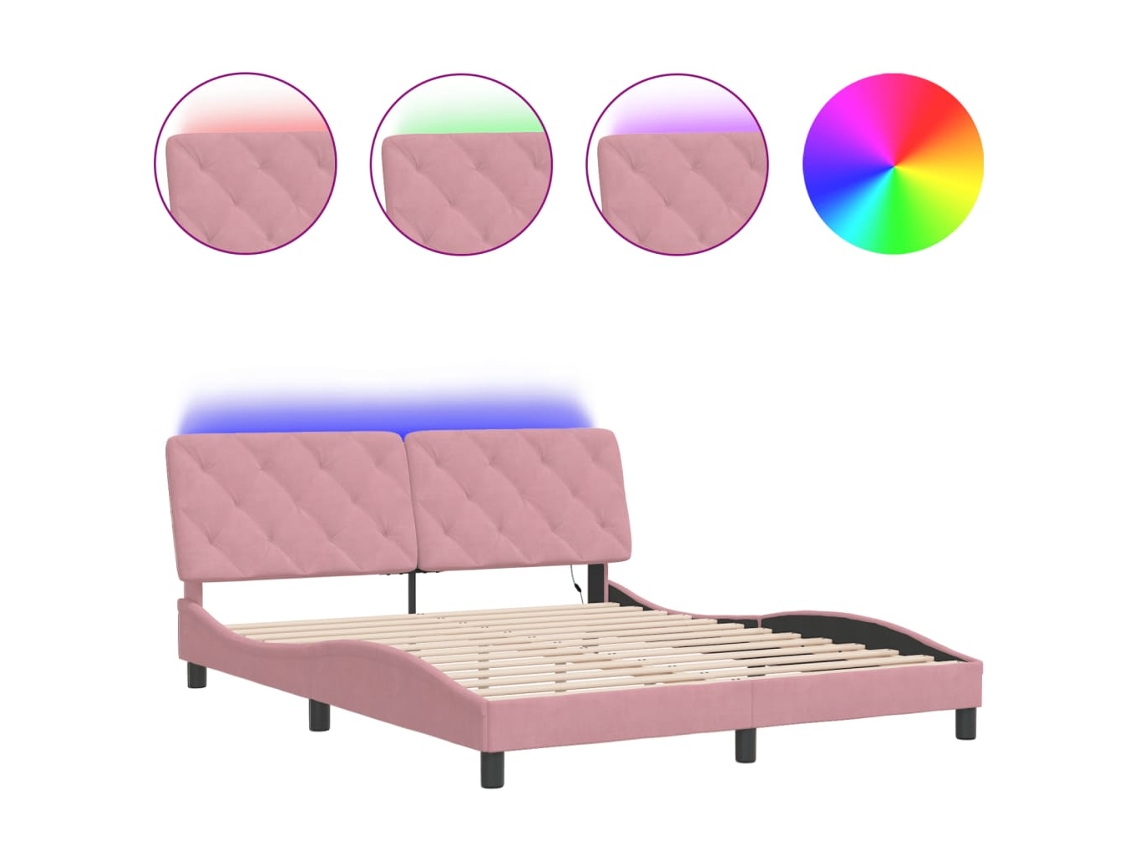 Maison Exclusive - Estructura De Cama Con Led Sin Colchón Terciopelo Rosa 160x200 Cm