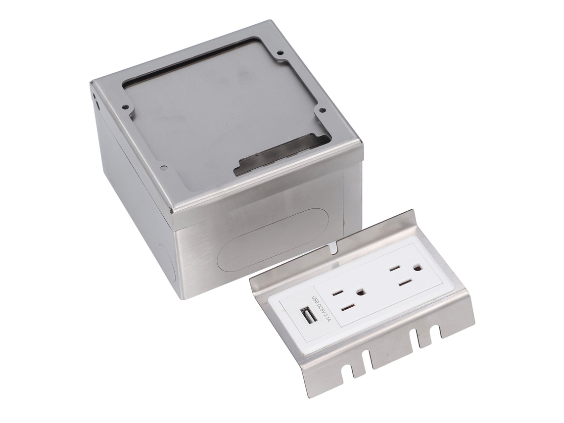 Omni-enchufe De Piso Empotrado Con 2 Tomacorrientes Y Puerto Usb Panel De Acero Inoxidable Plata Para Hogar Hotel Oficina