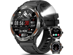 Smartwatch táctico resistente para hombre de 1.53" con luz LED potente, 3 modos de linterna, 500 mAh, resistente al agua, rastreador de 3 ATM de Yizhood