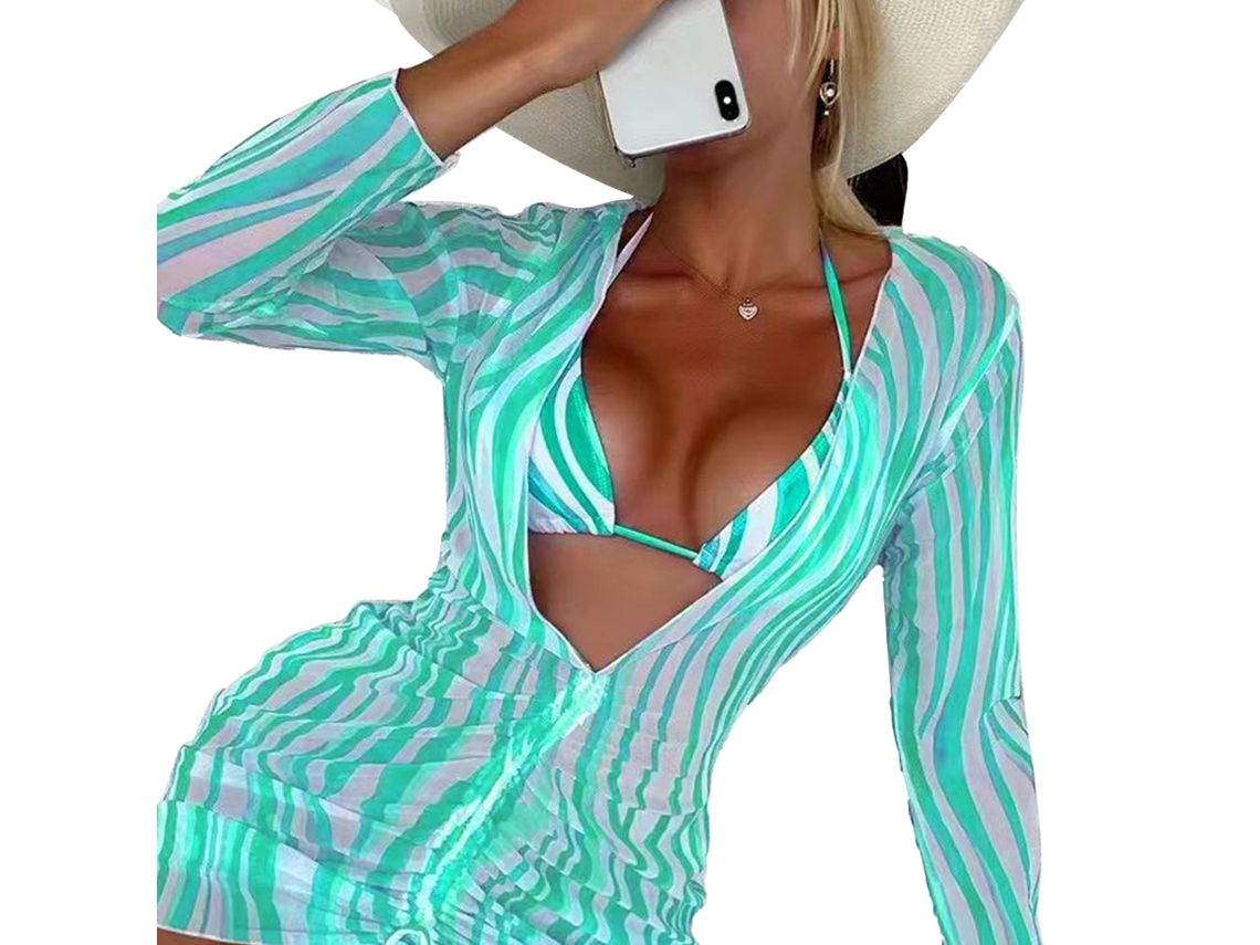 Traje de baño bikini de dos piezas para mujer, malla transparente, talla XL, verde lago | Sin marca