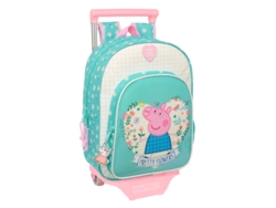 Mochila escolar con ruedas con diseño de flores de Peppa Pig (poliéster 300d en color menta)