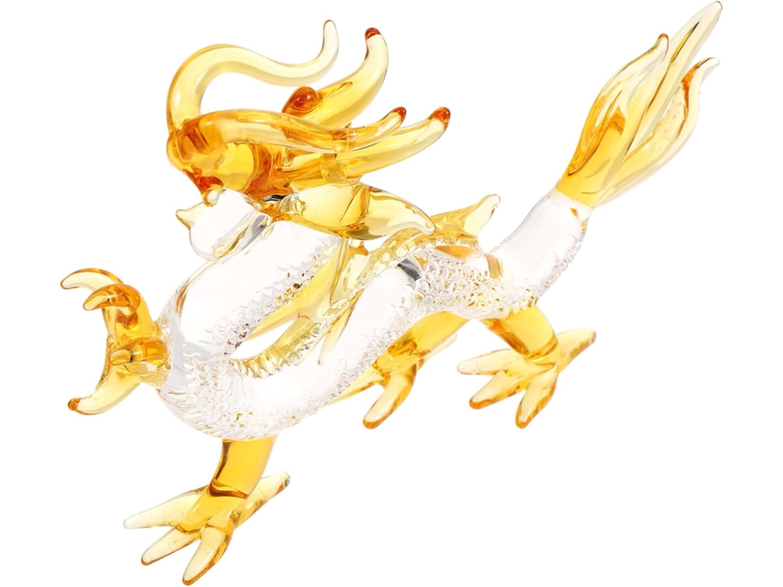 Figura De Dragón De Cristal Amarillo, Decoración Elegante, Base Plana, Recuerdo De Fiesta
