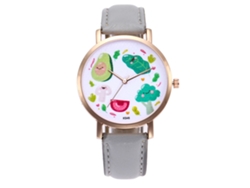 Reloj De Pulsera Unisex Zhoulianfa Con Esfera De Frutas Y Correa De Pu Gris.