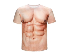 Camiseta con estampado muscular 3D para hombre, manga corta, suave, cómoda, verano