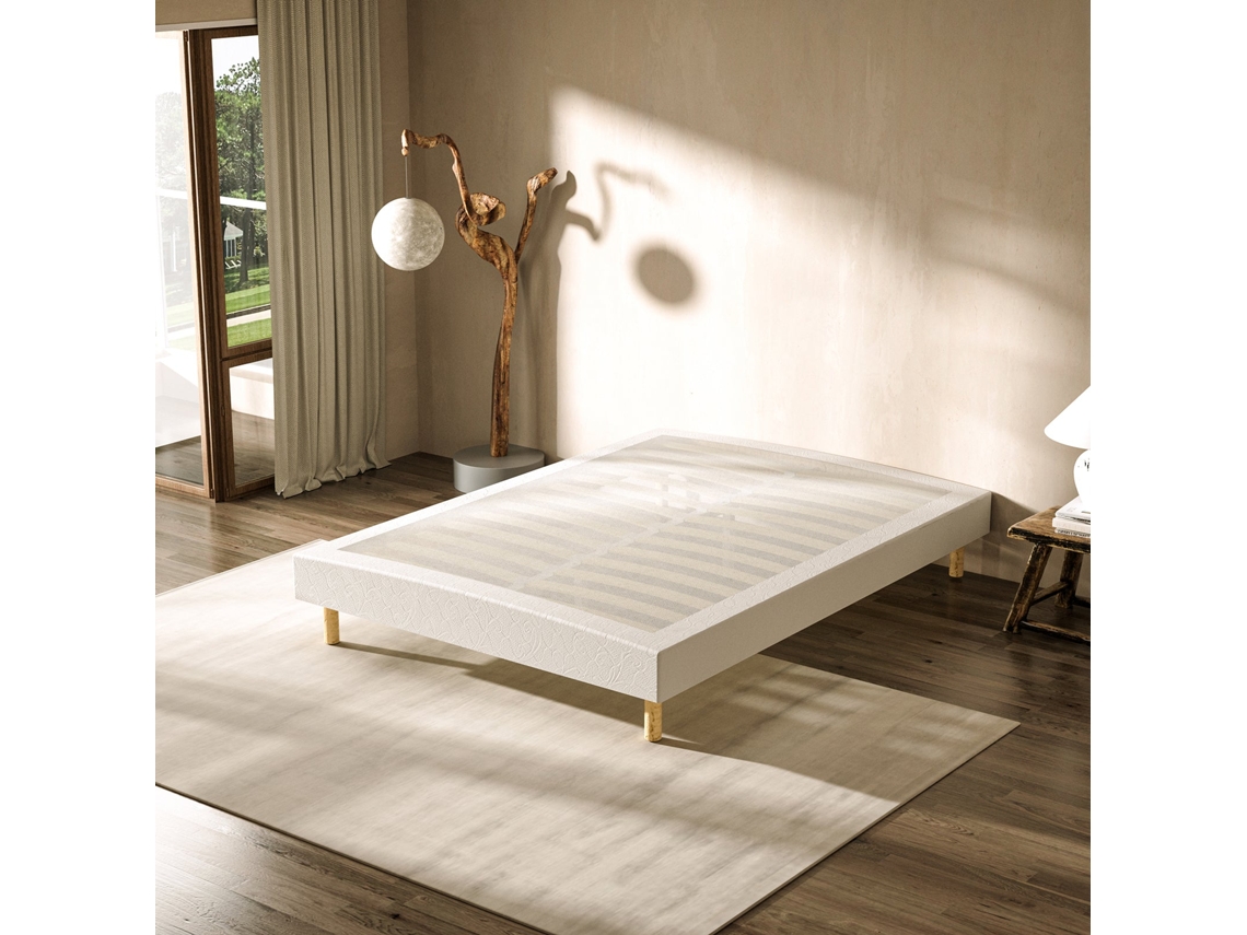 Sommier Tapizado 140x190 Cm, 4 Patas De Madera, 2 Patas Centrales Regulables (de Hierro), 2x14 Listones, Resistente