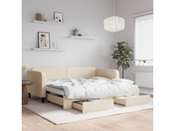 Sofá Cama Nido Con Cajones Tela Color Crema 90x200 Cm