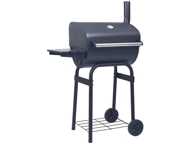vidaXL Barbacoa de carbón con ahumador y estante inferior negro