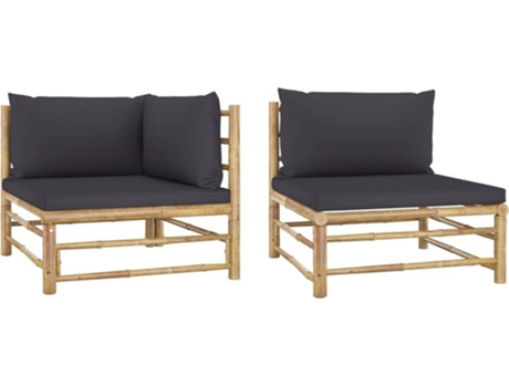 Conjunto 2 de muebles de jardín VIDAXL bambú y cojines gris oscuro