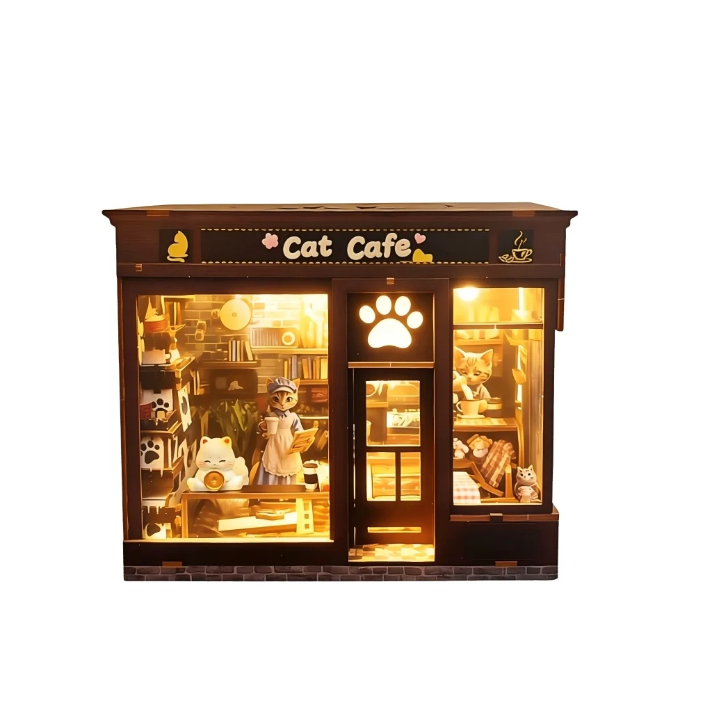 Mini Casa De Juguete Educativo Para Niños Con Forma De Cafetería Y Librería De Gatos.