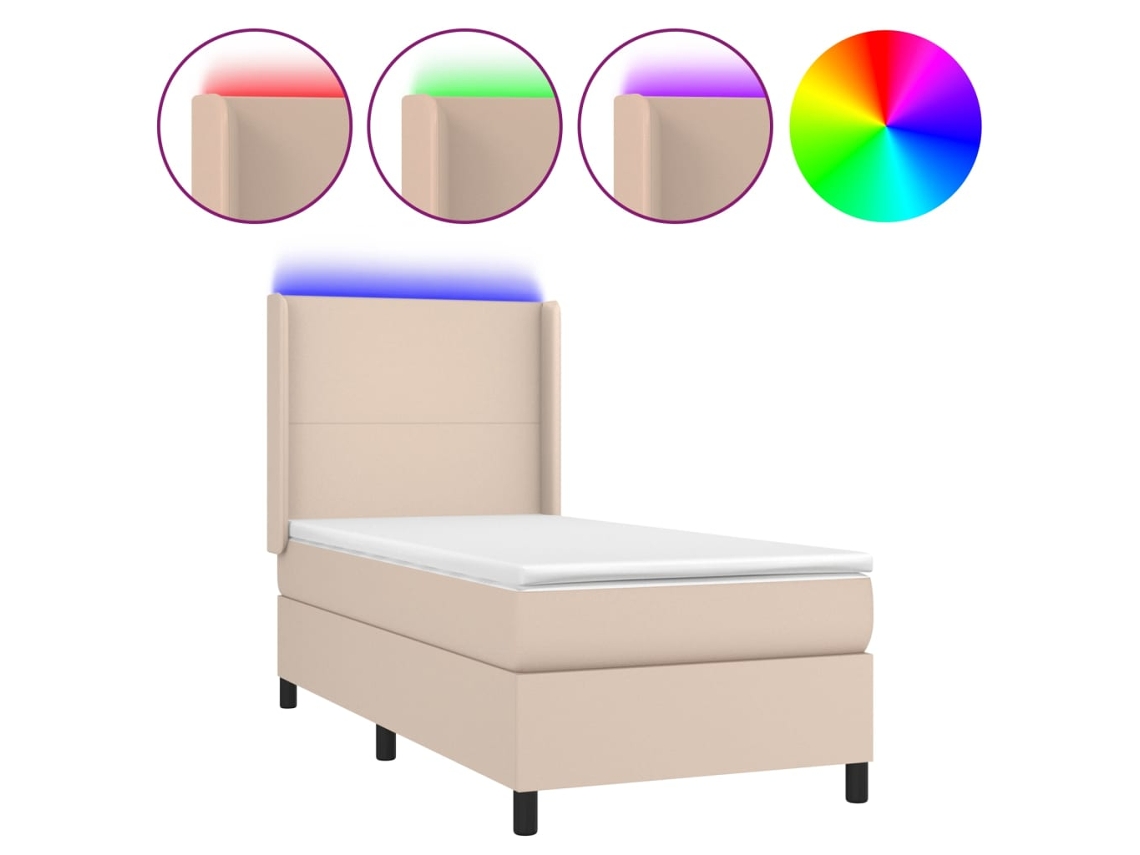 Maison Exclusive - Cama Box Spring Colchón Led Cuero Sintético Capuchino 90x200 Cm