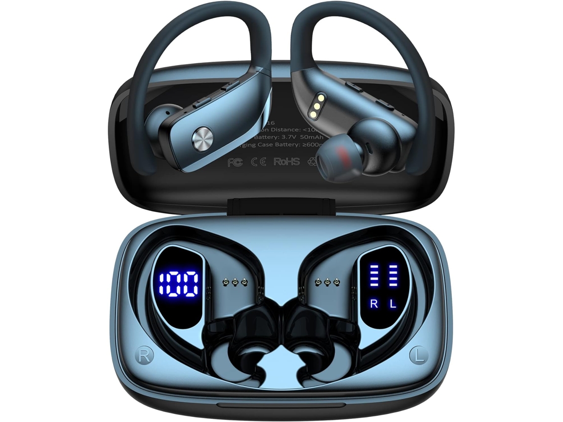Auriculares Bluetooth JIAPEI 49h con micrófono, ganchos para las orejas, LED, modelo deportivo.