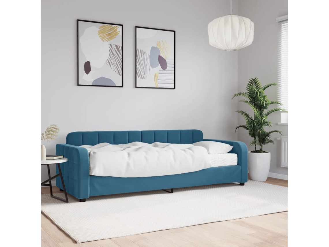 Sofá Cama Con Colchón Terciopelo Azul 80x200 Cm