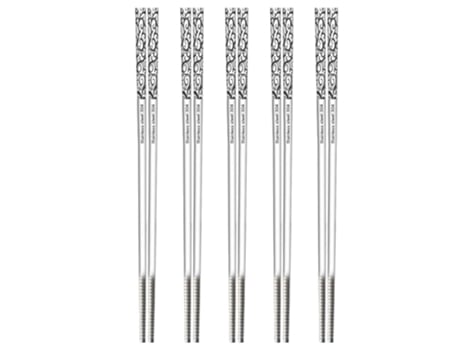 Palillos reutilizables de acero inoxidable 5 pares aptos para lavavajillas cuadrados ligeros antideslizantes juego de regalo estilo 4 ZMDECQNA