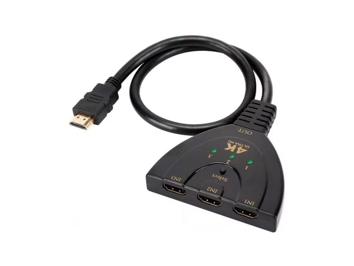 Conmutador De Interfaz Multimedia Hd 3 En 1 Con Salida 4k, 3 Puertos E Indicador De Estado - Negro