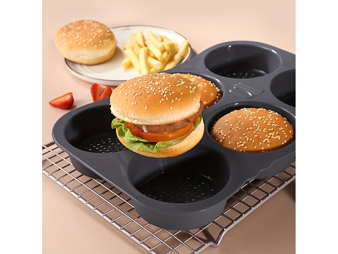 Se Trata De Un Molde Para Hamburguesas De Silicona Con 6 Compartimentos, Apto Para Horno Y Con Revestimiento Especial.