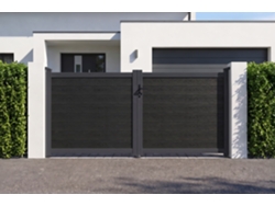 Puerta Batiente Athos 3,5m H140 Madera Composite Gris Antracita Con Marco De Aluminio