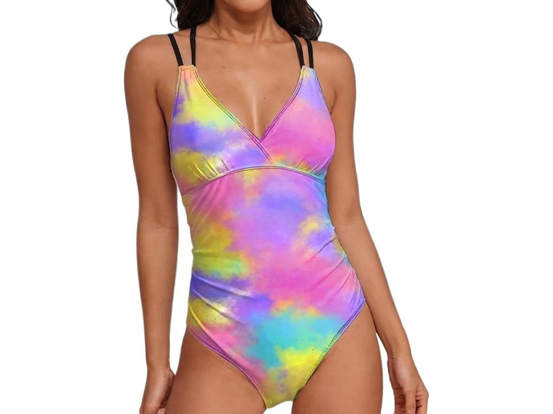 Traje De Baño Para Mujer Con Tirantes Ajustables - Monokini Con Escote En V Y Estampado Tie-dye Colorido