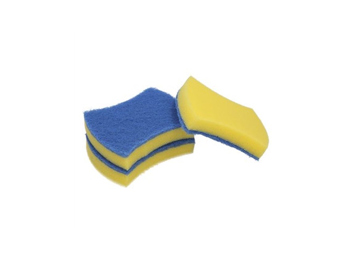 Estropajo con esponja 8x10,5cm color azul (Pack de 3 unidades) Wolfpack Línea Profesional (No abrasivo)