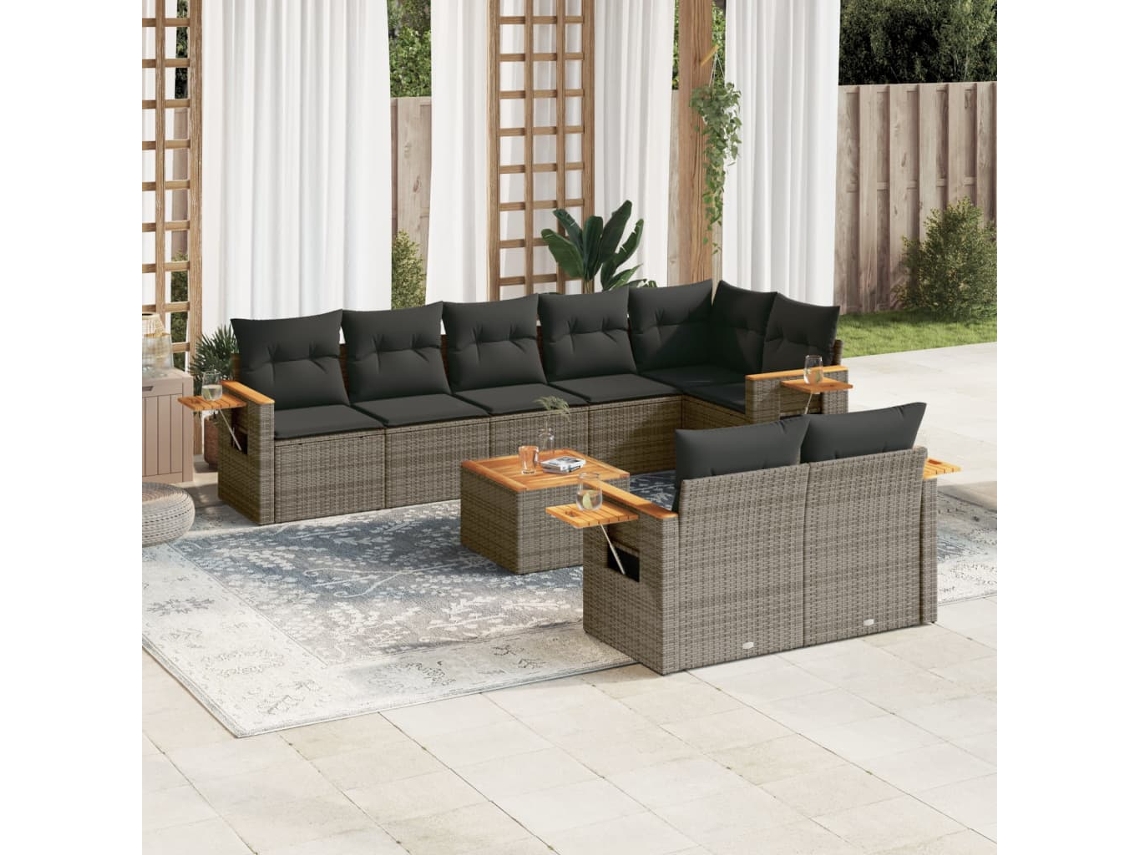 Conjunto de sofá de jardín de 9 piezas con cojines de mimbre gris de DKD Home Decor