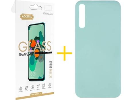 Kit Funda + Protector de Pantalla Samsung Galaxy A50 ACCETEL Silicona Líquida (Verde Agua)