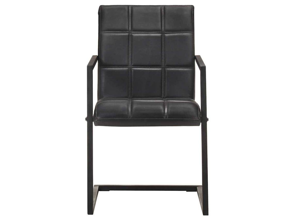 Maison Exclusive - Sillas Voladizas De Comedor 2 Unidades Cuero Auténtico Negro