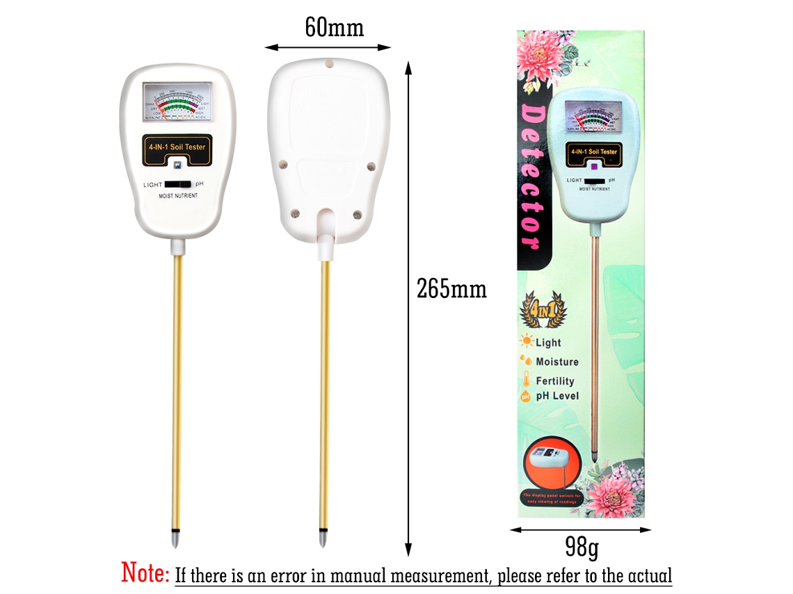 Medidor De Suelo 4 En 1: Medidor De Humedad, Luz, Ph Y Nutrientes. Herramienta De Jardinería Para Plantas En Maceta.