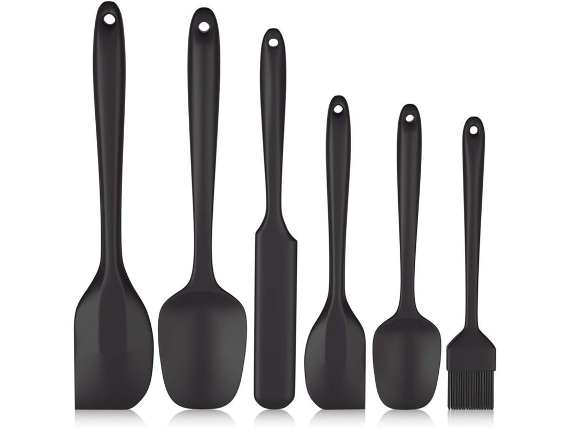 2026-39836-set De 6 Espátulas De Silicona Cocina, Resistente Al Calor Inoxidable Para Cocinar Hornear Mezclar Negro