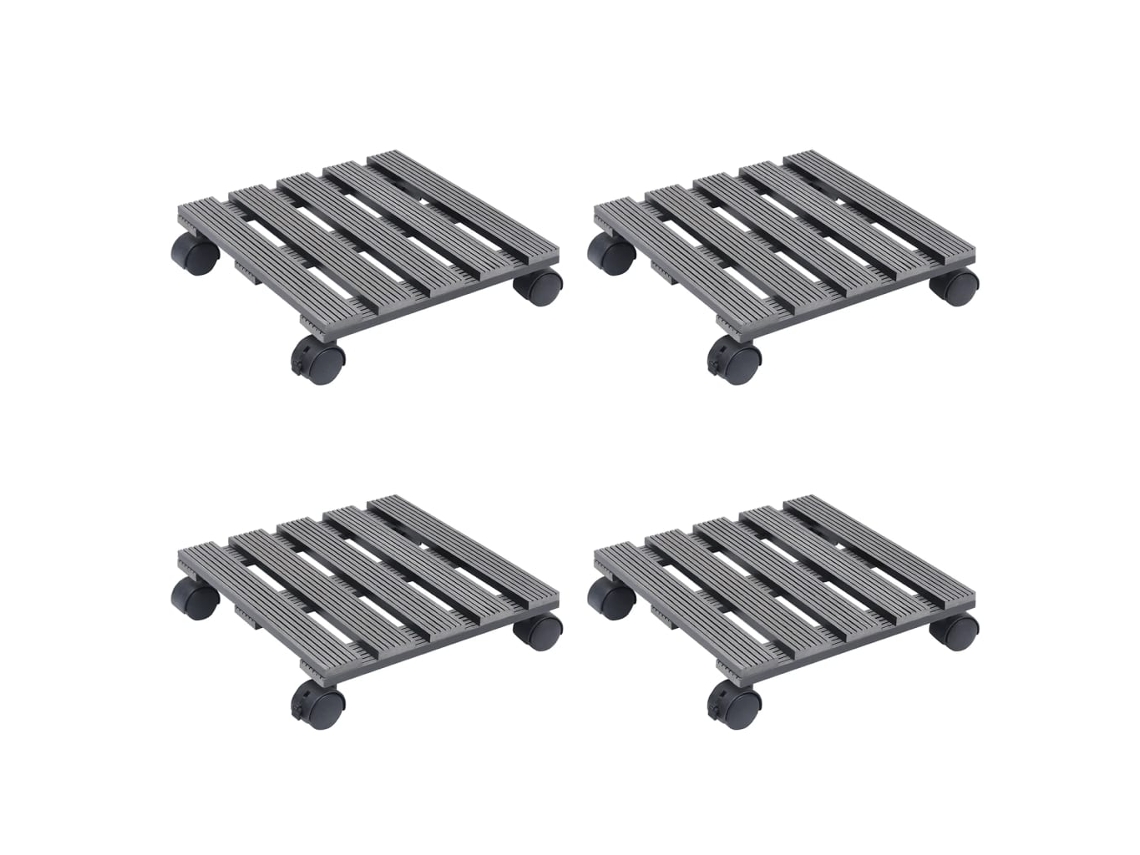 Conjunto 4 Soporte Con Ruedas Para Plantas VIDAXL Gris WPC