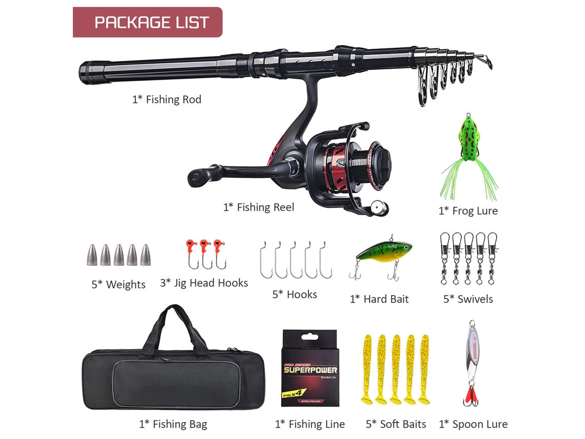 2026rebe-combo Caña De Pesca Telescópica 180/210/240/270cm + Carrete Y Accesorios De Pesca