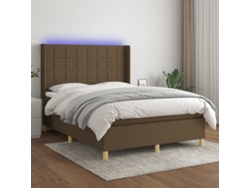 Cama Box Spring Colchón Luces Led Tela Marrón Oscuro 140x190 Cm
