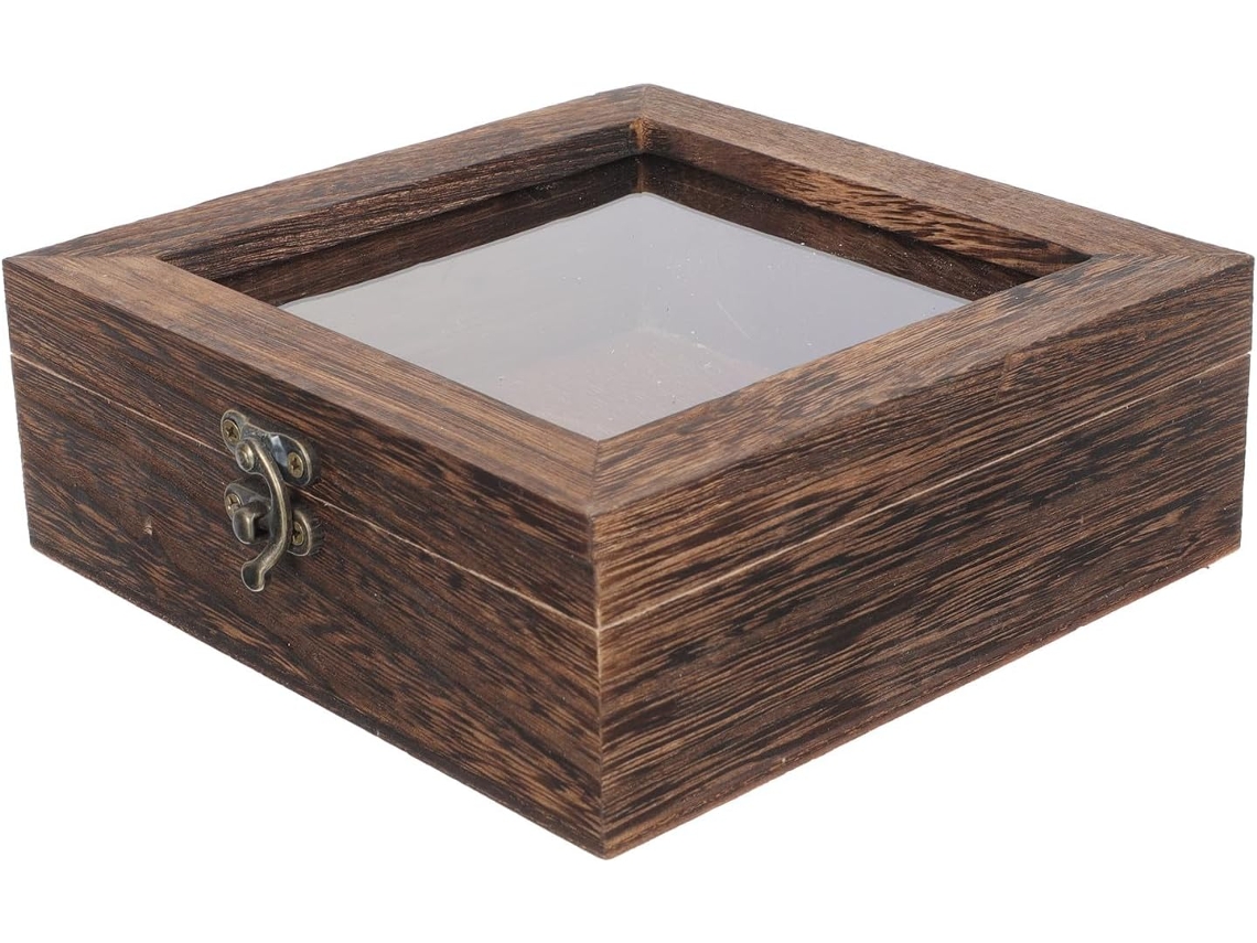 Madera Acrílico Prueba Polvo Vitrina Delicada Joyas Objetos Colección Escritorio Caja Tapa