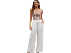 2026-pantalones Anchos De Algodón Y Lino Para Mujer De Cintura Alta Con Bolsillos Verano Flowy Casual Xxl Blanco