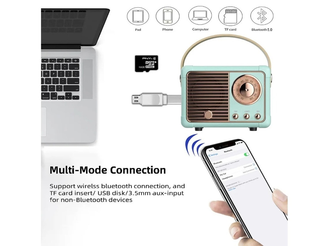Mini altavoz inalámbrico Bluetooth, altavoz Bluetooth retro para exteriores con sonido estéreo nítido y graves intensos, altavoz portátil Yizhood
