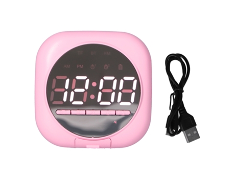 P12 Bluetooth Reloj Altavoz Portátil Doble Reloj Altavoz LED Espejo Inalámbrico Despertador Bajo Rosa ZMDECQNA