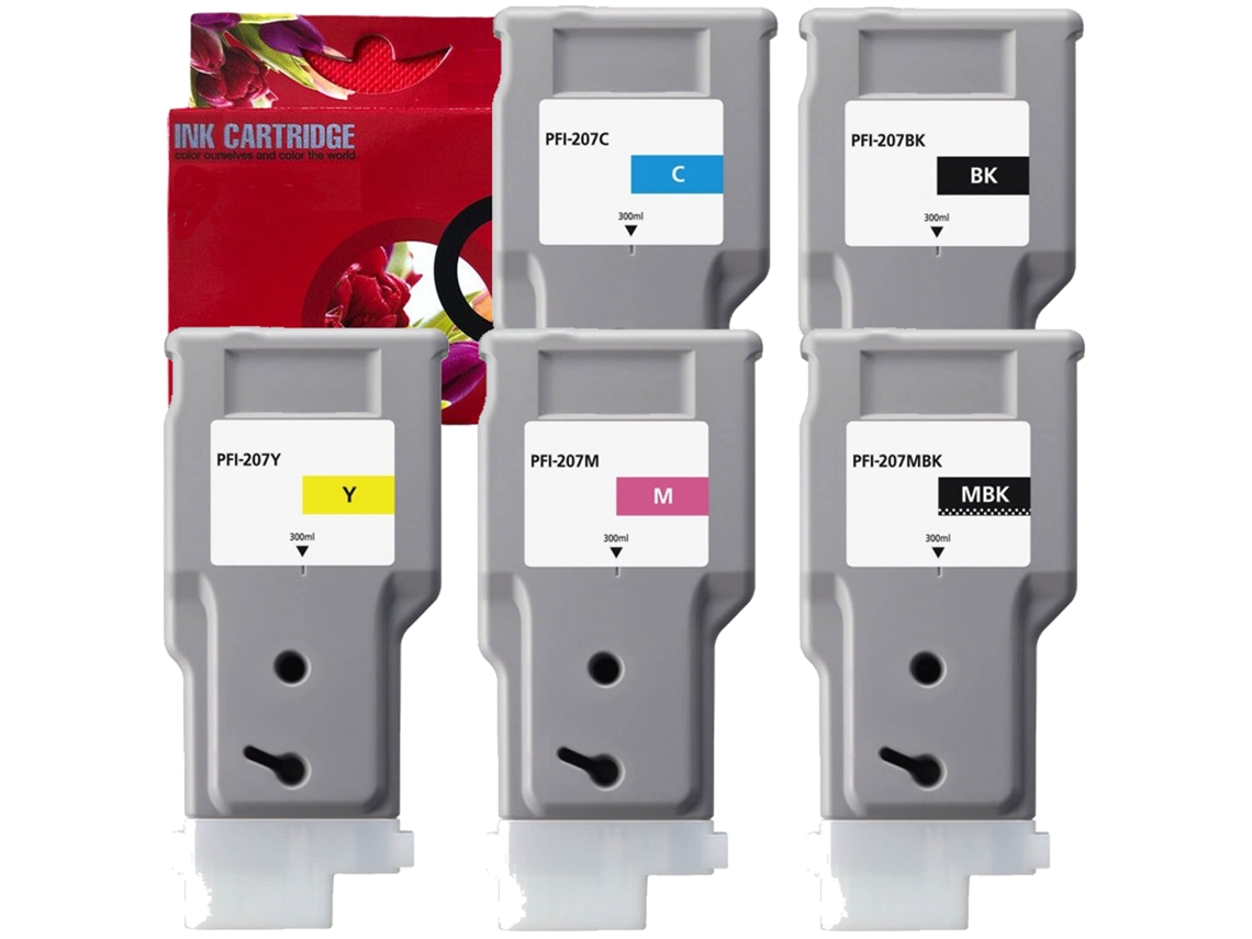 Pfi207 Pack 5 Cartuchos De Tinta Compatible Con Canon Pfi207bk Pfi207c Pfi207m Pfi207y Pfi207mbk Genérico