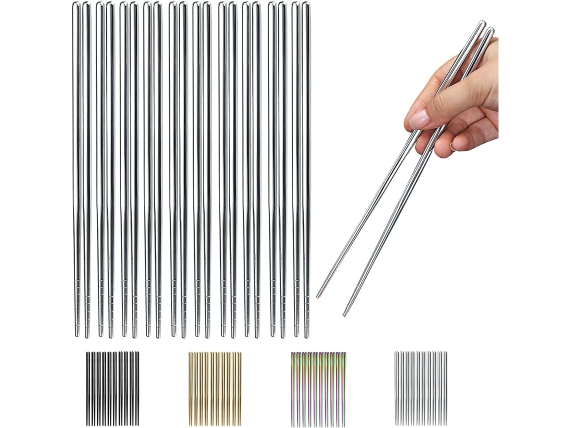 Juego de 10 pares de palillos reutilizables - Palillos de acero inoxidable, lavables, 22,5 cm TRUYUETY