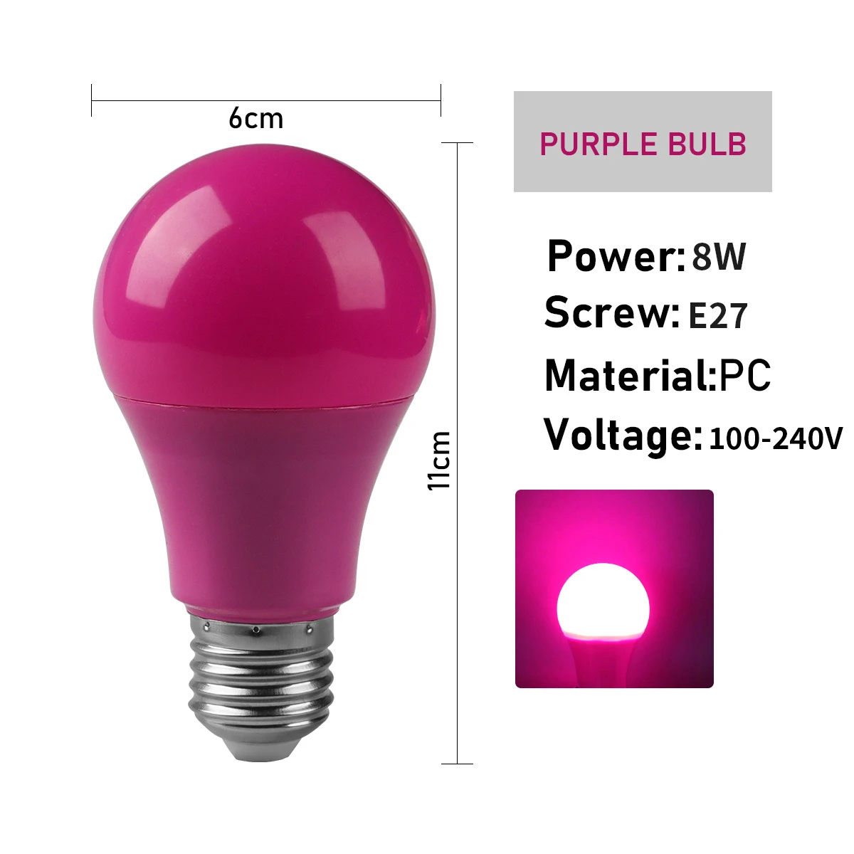 Bombillas Led De Colores Para Escenarios (e27, Color Púrpura, 10 Unidades), Sin Parpadeo.