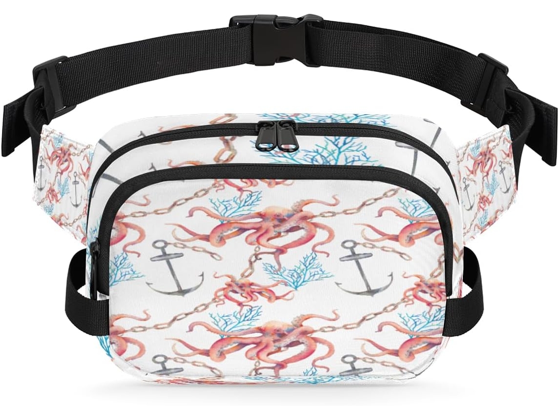Riñonera para mujer con estampado de pulpo y ancla, 22,8 x 6,3 x 15,5 cm, diseño DIY, impermeable.