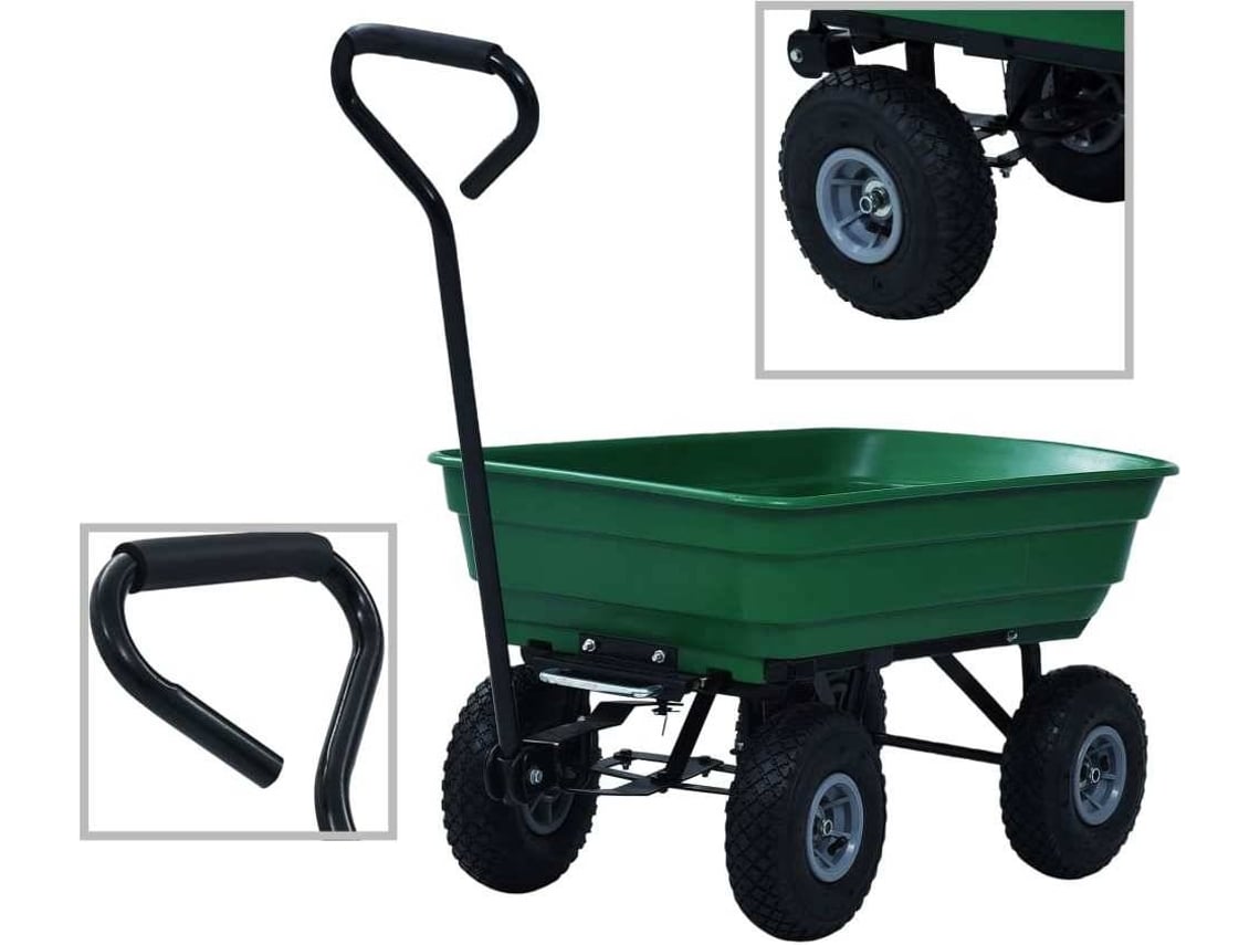 vidaXL Carrito de mano basculante para jardín 300 kg 75 L verde