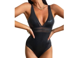 Traje de baño con escote en V profundo, piel negra con estampado de serpiente, talla M (estándar).