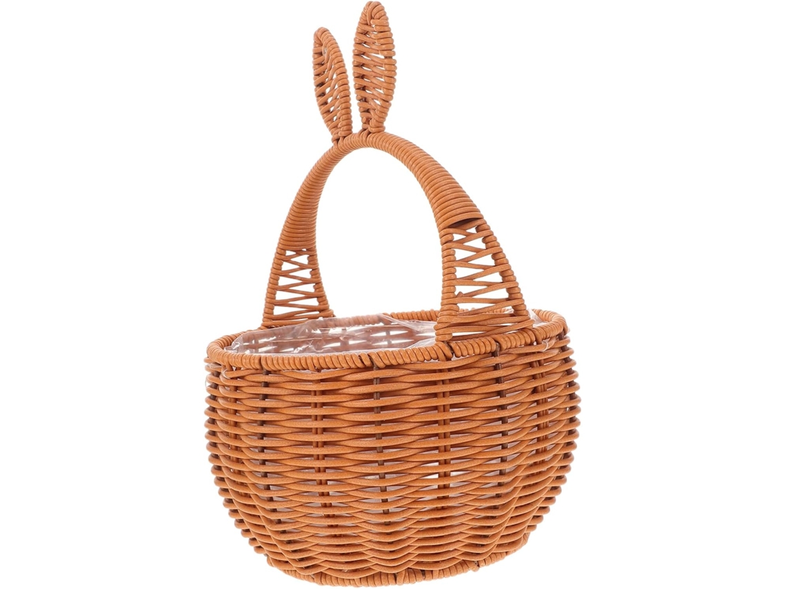 Cesta Multifuncional Imitación Ratán Tejida Con Asa Y Orejas De Conejo, Para Frutas, Decoraciones