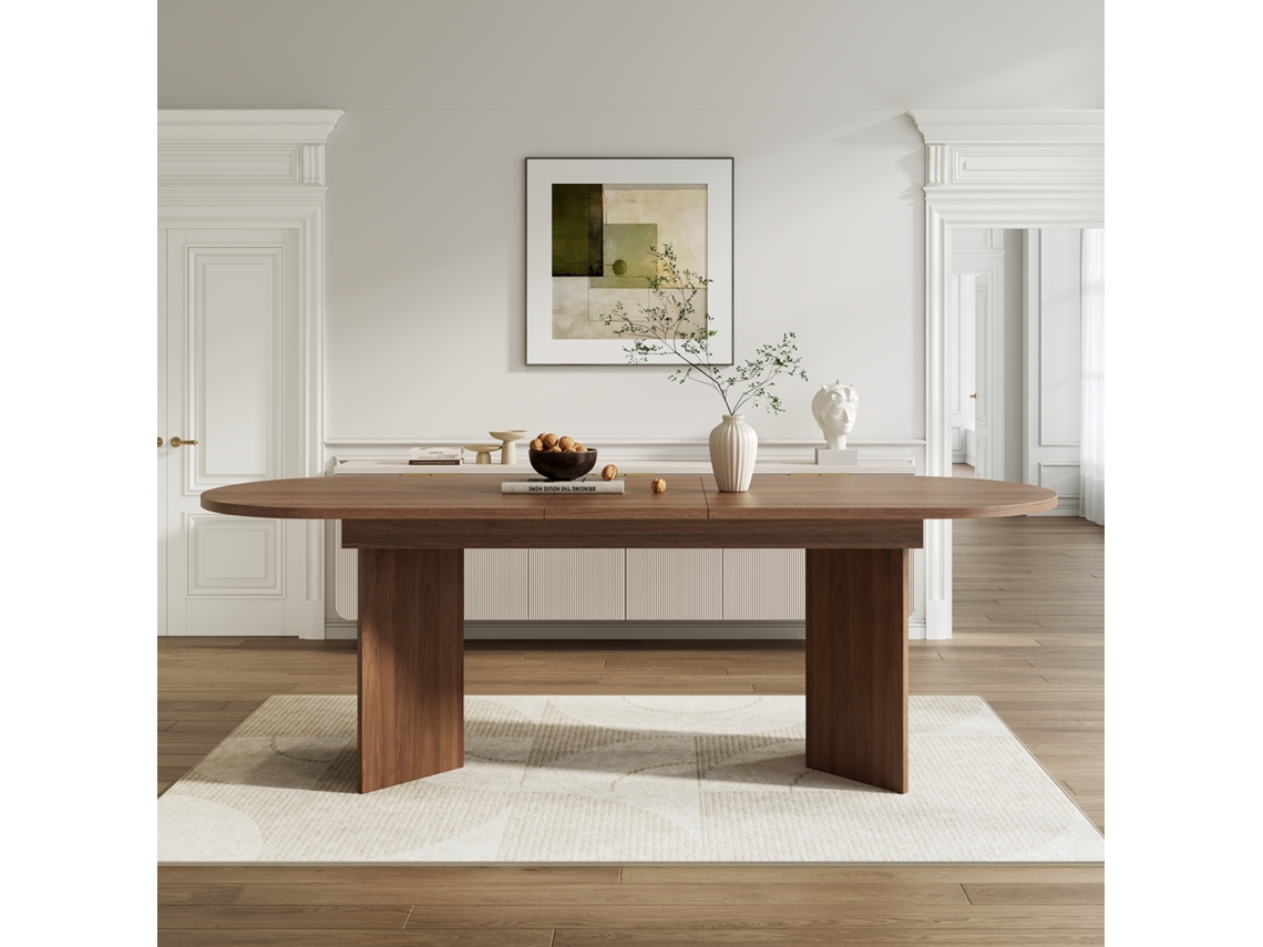 Mesa De Comedor Extensible 160/200x90 Cm, 6-8 Personas, Esquinas Redondeadas, Nogal