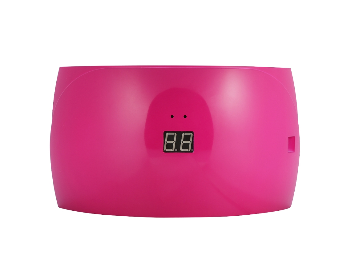 Lámpara secadora de uñas Kkml con 15 LED UV, moderna y práctica, panel digital, color rosa y rojo.