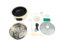Sartén Eléctrica Antiadherente Beige De 26 Cm Con Cesta Vaporera, Control Inteligente De Temperatura Y Prevención De Quemaduras En Seco.