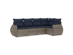 Conjunto de sofá de jardín de 5 piezas con cojines, ratán gris. EXCLUSIVO DE MAISON.