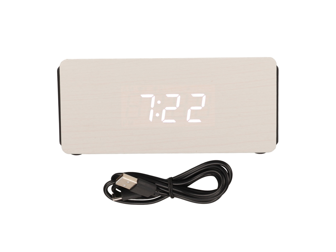 Reloj Inteligente Led De Madera Blanca Con 4 Niveles De Brillo, Bluetooth Y Carga Inalámbrica De 15 W.