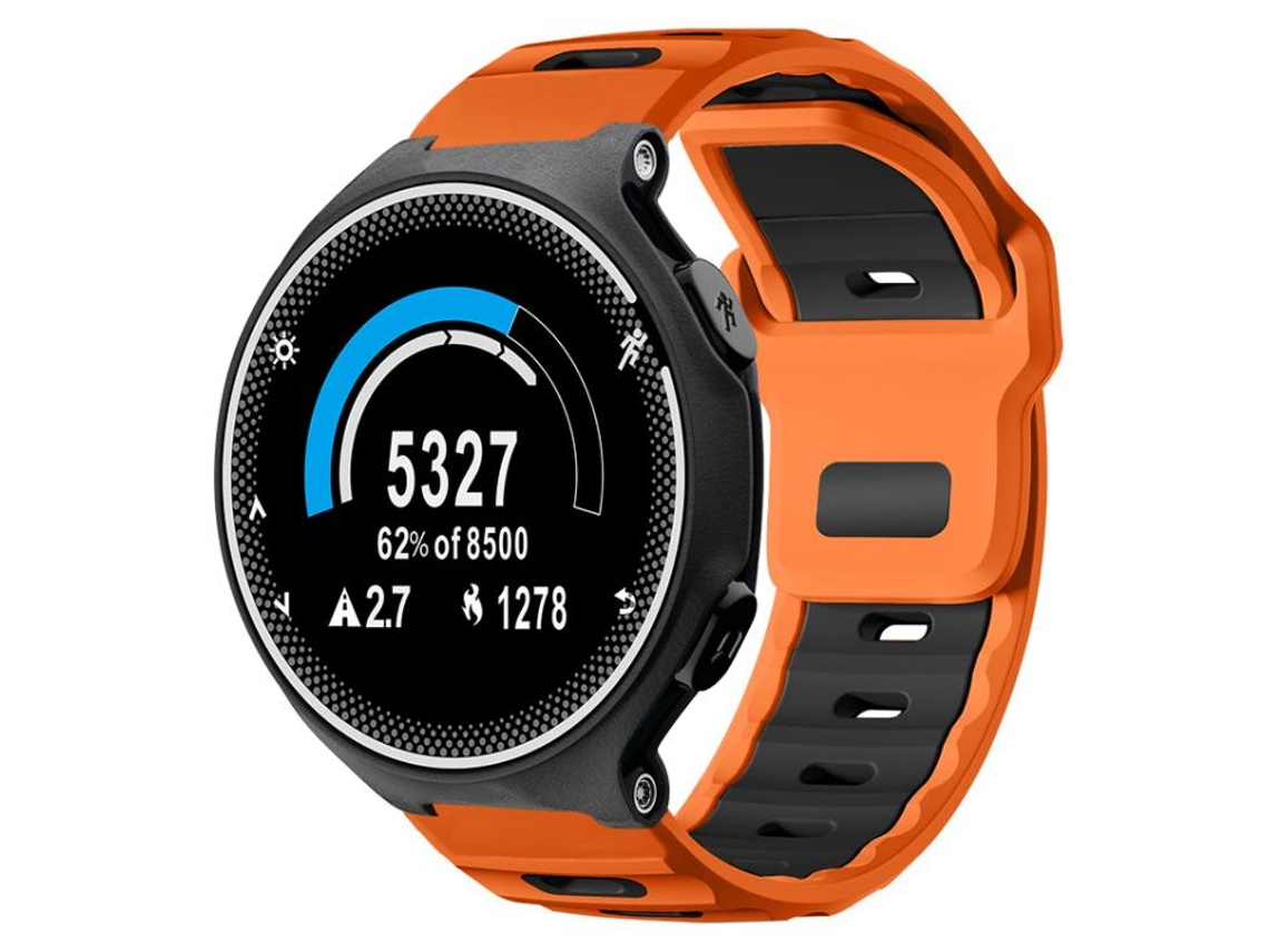 Bracelete Para Garmin Forerunner 220 / 735 / 735xt / 230 / 235 - Silicone Bicolor - Encaixe Plano Laranja + Preto