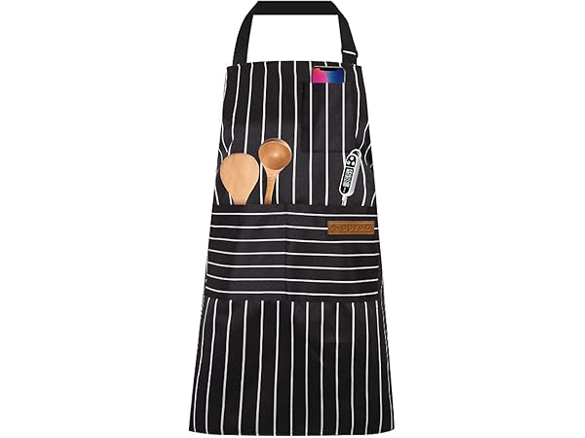 Delantal Negro Ajustable Con Bolsillos, Unisex, Ideal Para Cocinar, Hacer Barbacoas Y Para Restaurantes.